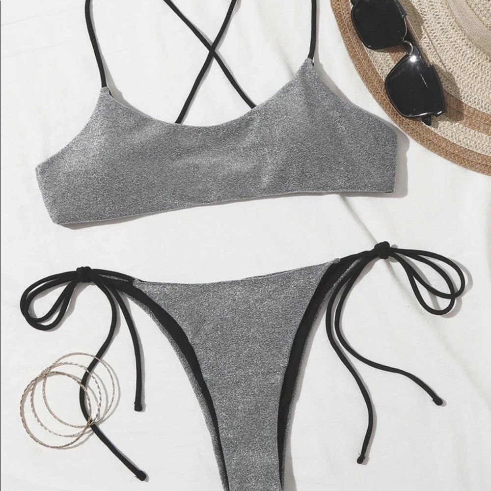 Shein Silver Glitter Adjustable Bikini